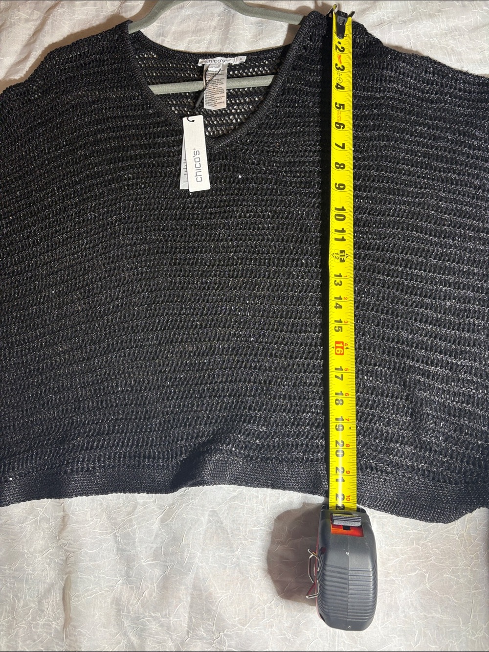Chico's Black Open Knit V-Neck Sweater - Picture 7 of 9